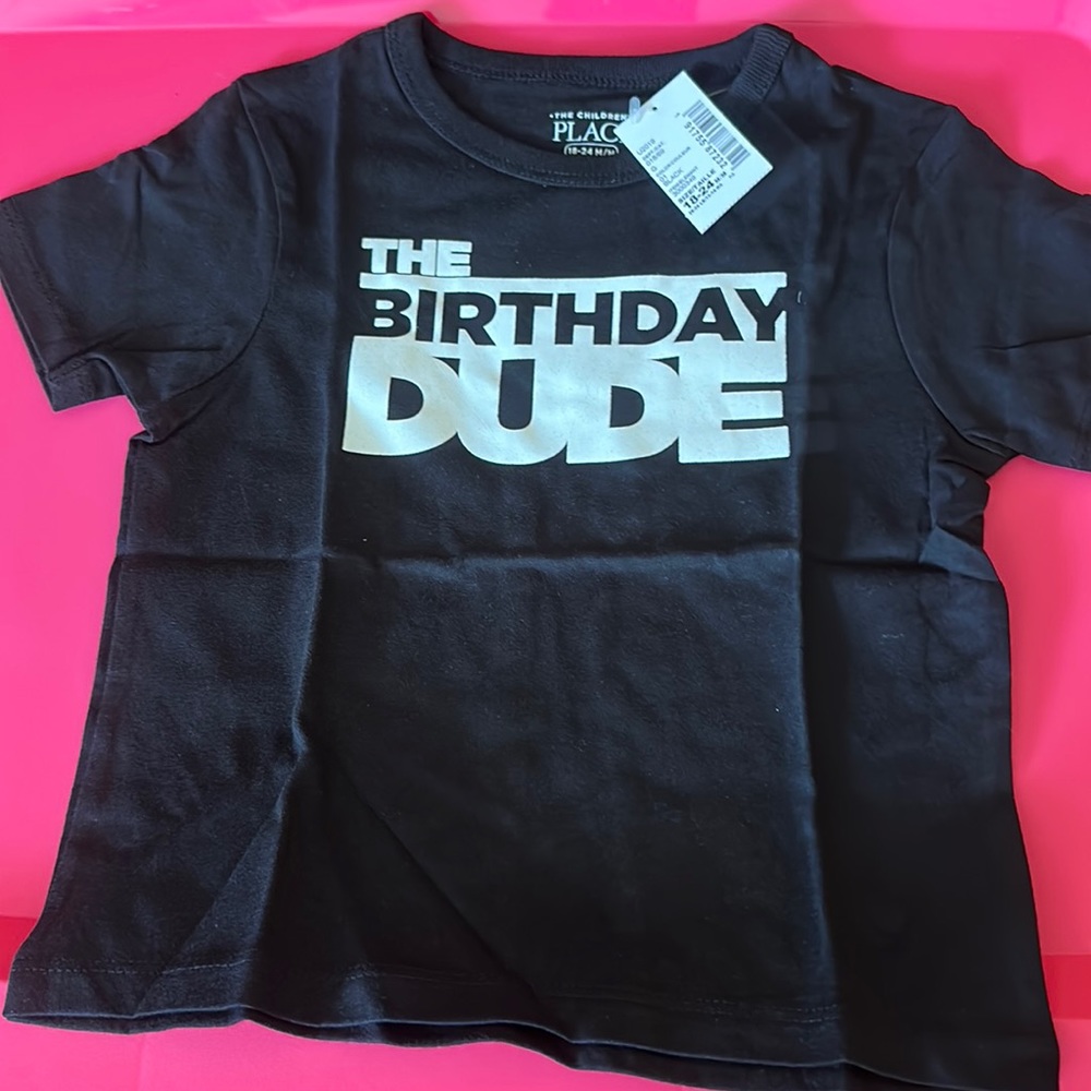THE CHILDREN’S PLACE THE BIRTHDAY DUDE TEE: BLACK: NWT: SZ 18-24 MTH